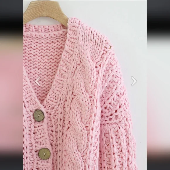 Pink Cable Knit Women's Sweater - Picture 3 of 12